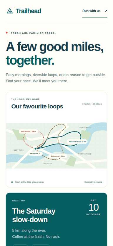 The Trailhead running-club app with routes and a run schedule